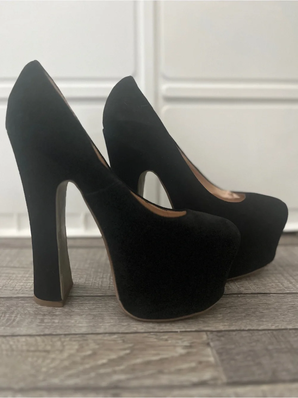 Dolce Vita Black Velvet Platform Pumps with High Block Heel
